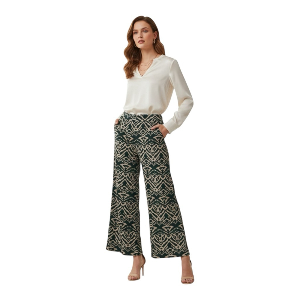 French Laundry Size M Black Brown Print Wide Leg Pants